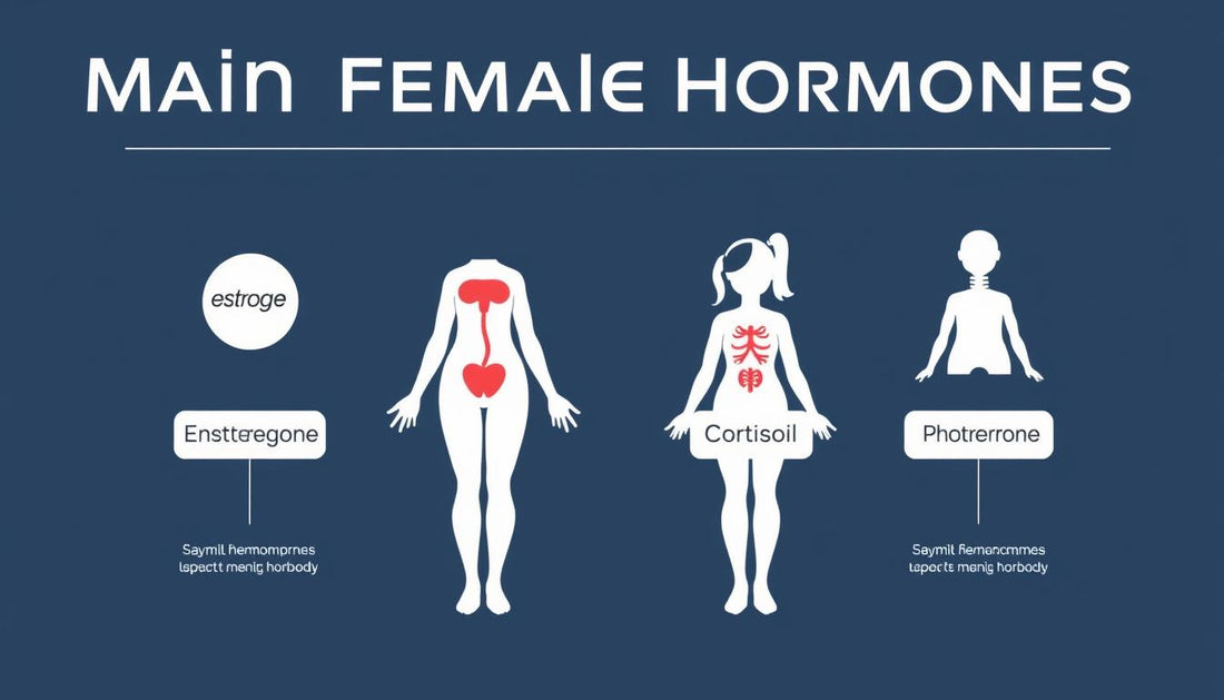 Diagram showing key female hormones and their functions in the body