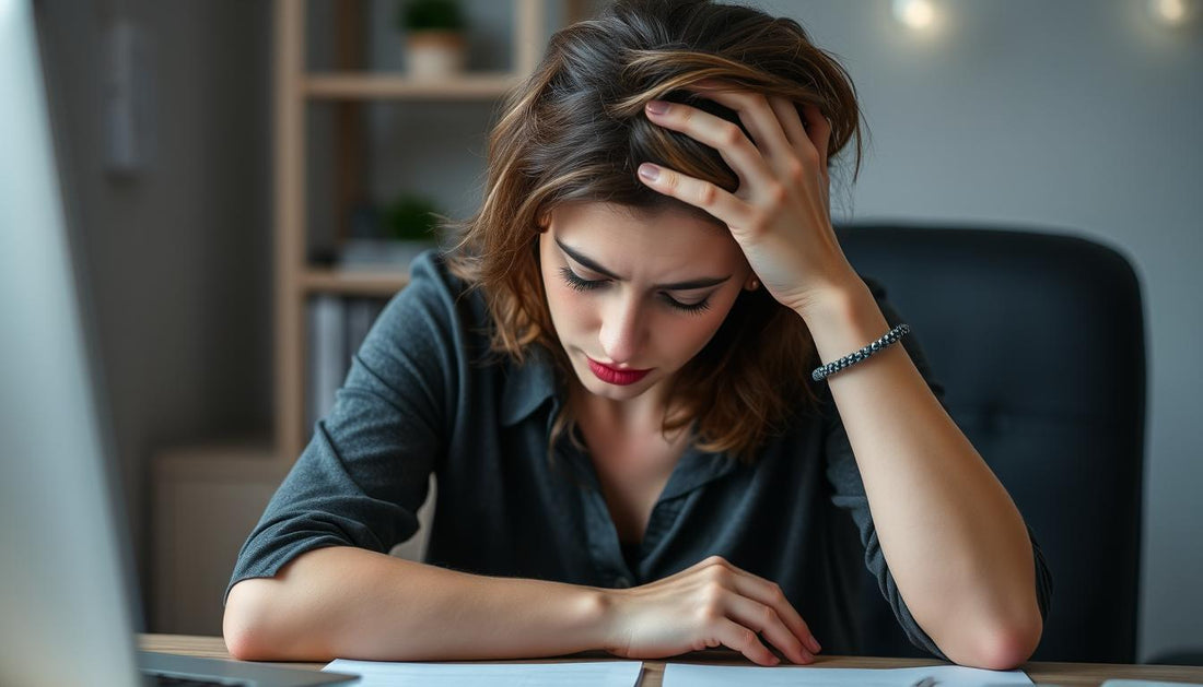 Woman experiencing symptoms of hormonal imbalance including fatigue and stress